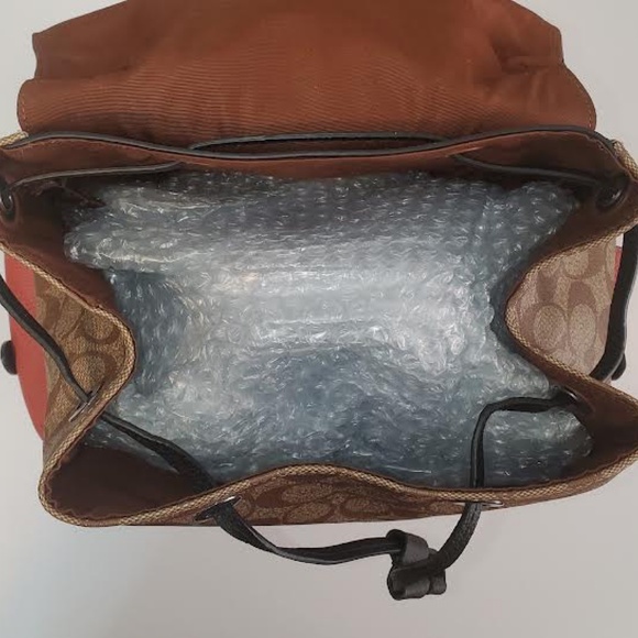 NWT COACH Signature Hudson Backpack in Colorblock Canvas Khaki/ Terracotta - Picture 8 of 14